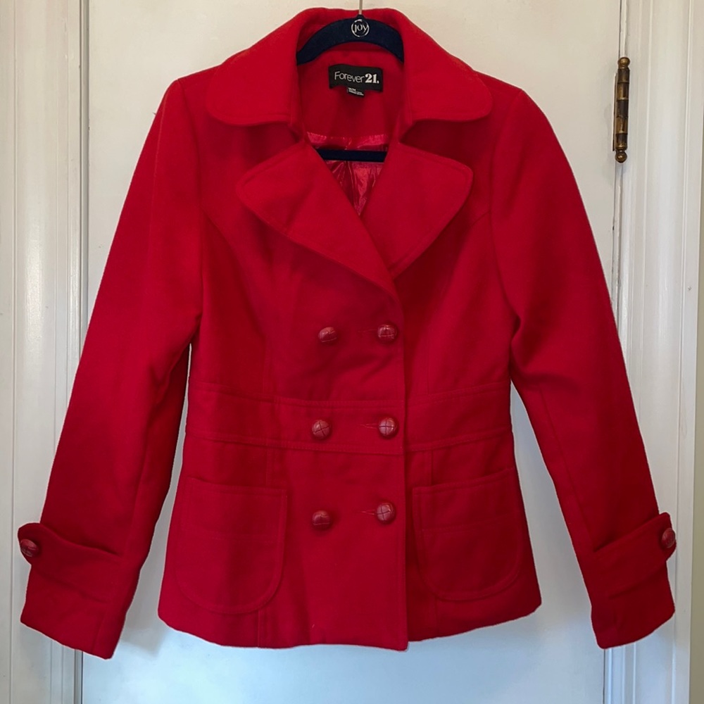 Cherry Red Pea Coat Medium GUC